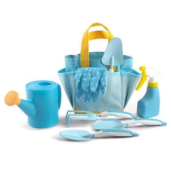 Trädgårdsredskapsset för barn, nio delar - Spade, kratta, handskar, sprinkler, blomkruka, förkläde, blomkorg väska rosa ZD NJ 9pcsPink set