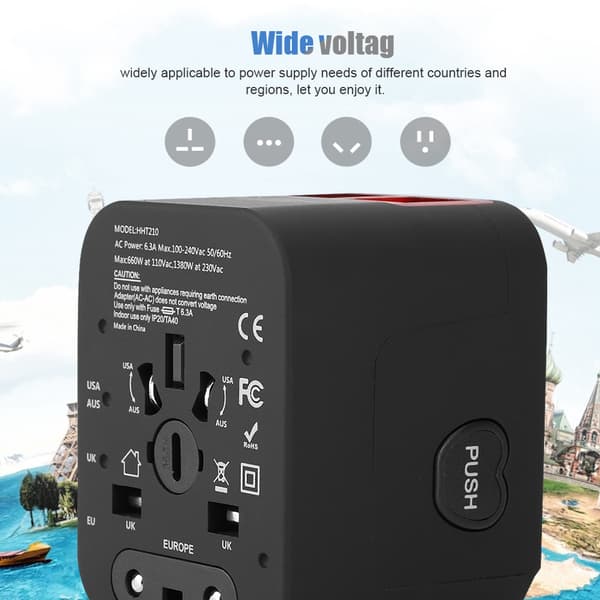4 USB 3.5A Universal Reiseadapter Elektriske Plugger Stikkontakter Omformeradapter (100-250V)