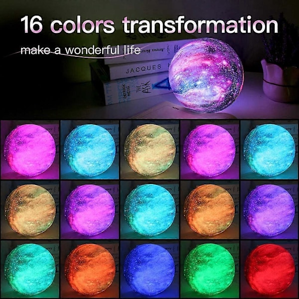 Månelampe 5.9 tommer 16 farver LED 3d, Fjernbetjening og Touch Kontrol USB Opladning