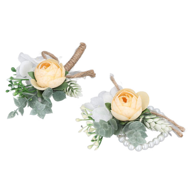 Corsage Utsøkt Bærbar Bryllup Brudepike Brudgom Perle Gul Håndleddsblomst Corsage Sett
