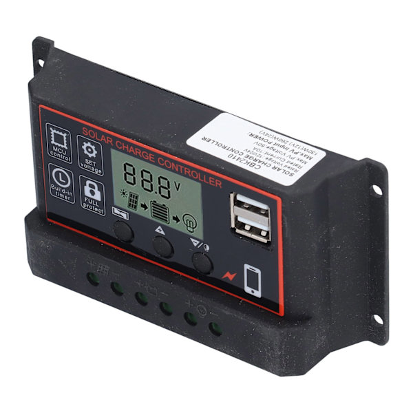 Justerbar solcellsladdningsregulator Smart Power Generation Regulator 12V 24V 10ARöd