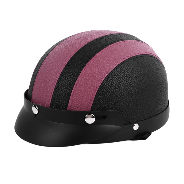Halvhjelm Åndbar Solblokerende Retro Safe PU Læder Motorcykelhjelm til Mænd Kvinder Sort Pink Læder