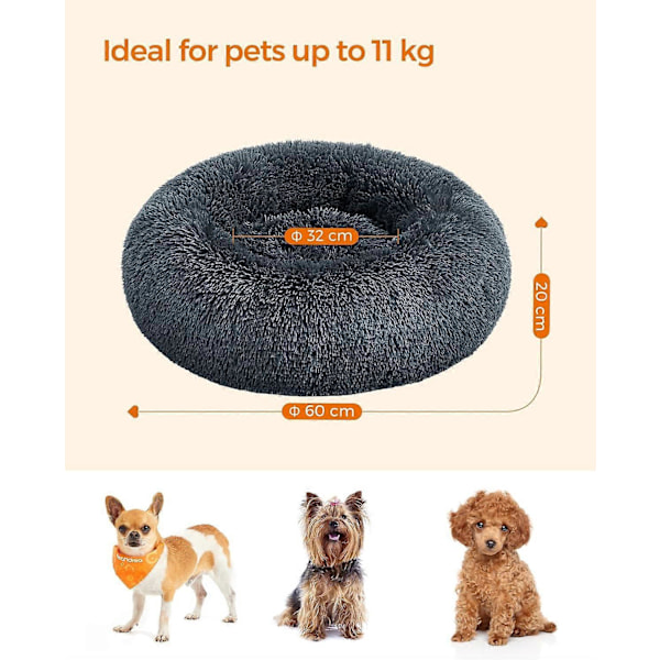 Blød hundeseng, katteseng, donut pude, vaskbar, aftagelig midterpude, lang plys, 60 cm diameter, ombr khaki