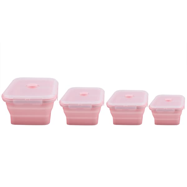 Bärbar Silikon Lunchlåda Set Vikbar Mikrovågssäker Matlåda Matbehållare Rosa