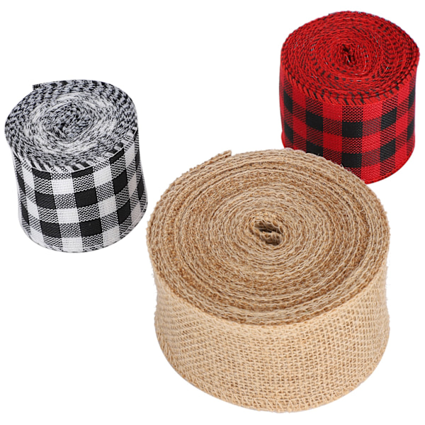 3 rullaa jouluaskartelunauhaa musta punainen musta valkoinen säkkikangas DIY-jousimateriaalit lahjapaketointi (6 cm)