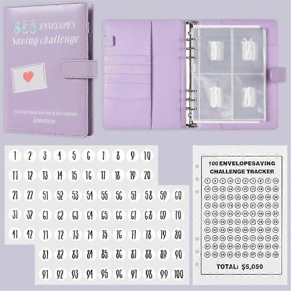 100 Kuverter A5 Pengebesparende Budget Binder med Kontantkuverter - Udfordringsbog til at Spare 5.050 Valen