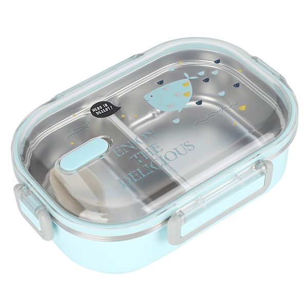 Bärbar 304 rostfritt stål 650ML Bento Box Läcksäker Matbehållare för Studenter Barn Blå
