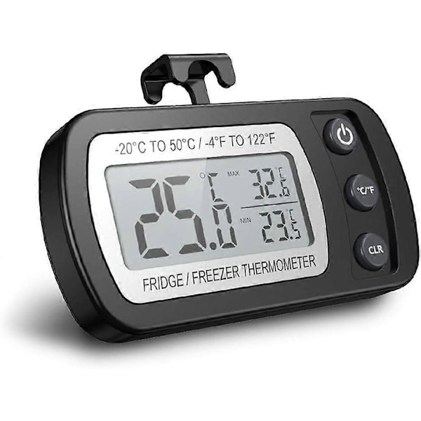 Digitalt Køleskabstermometer, Vandtæt Frysetermometer med Krog, Letlæseligt LCD-Display, Max
