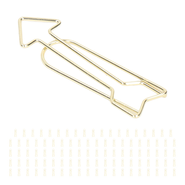 100 Styck Roliga Planer Clips Innovativ Söt Design Anti Rost galvaniseringsprocess Guld Pappersklämmor för kontor Hemma Skola Arrowhead