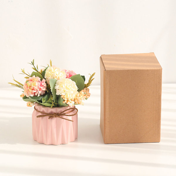 Konstgjord bukett med hortensia i kruka för matbordsdekoration, rosa