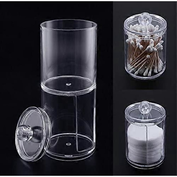 Cylinder Gennemsigtig Vatrondel Vatpinde Make Up Pads Dispenser Holder Organizer Beholder med låg 2 i 1 2 Lag Gennemsigtig Multifunktionel Akryl