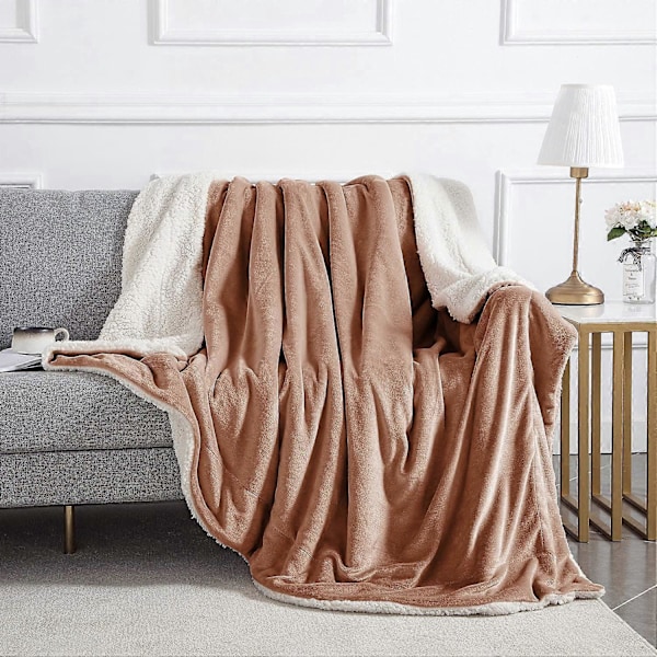 Sherpa Fleece Teppe Sengtepper Tepper For Sofaer Mykt Luftig Tykt Teppe Vendbart Mikrofiberpledd (Camel, King (200 x 240 Cm))
