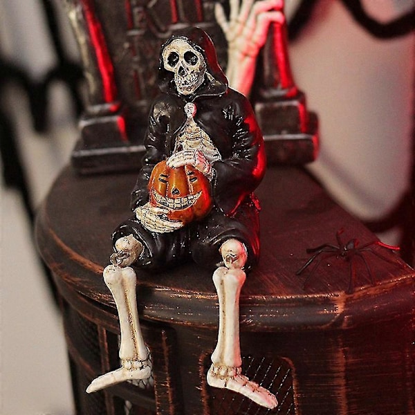 Skummel Gresskar Skjelett Form Resin Figur Statuer Bord Halloween Hjem Dekor svart 1 stk