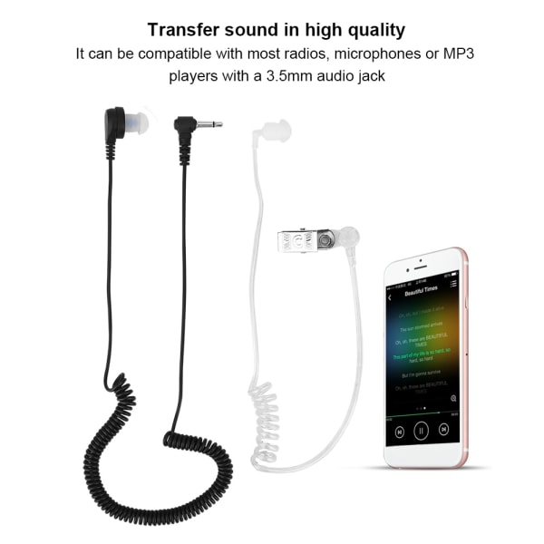 3,5 mm Mono Listen Only Overvåking Akustisk rør Ørestykke Headset Anti-stråling for radio