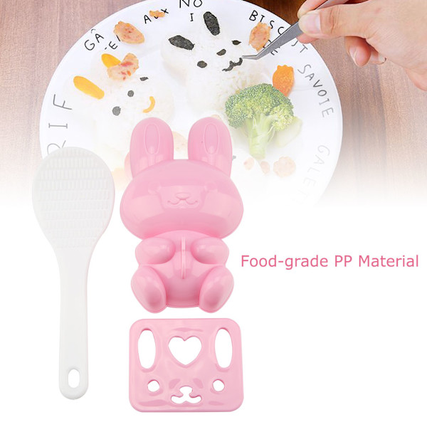 3 stk. fødevarekvalitet PP tegneserie kanin model sushi risform DIY håndværk Onigiri gør værktøj (Pink)