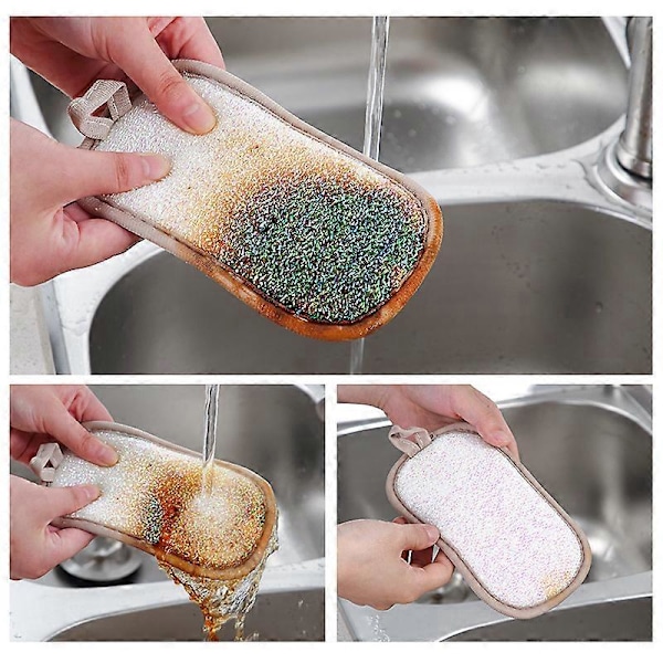 Blått sett med 1 gjenbrukbar mikrofiber oppvasksvamp - Vaskbar miljøvennlig dobbel svamp for non-stick panner, antibakterielle puter svamp for rengjøring