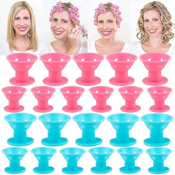 20 kpl Magic Hair Rollers Kiharrusmuotoilutyökalu Silikonikihartimet Hiusten ammattimaiset tarvikkeet Ei lämpöä Ei vaurioita hiuksille Zekai Pinkki - Sininen
