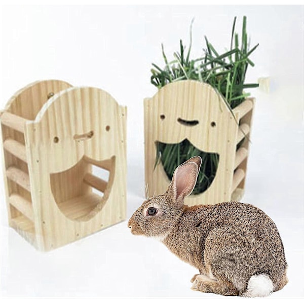 Kanin Træ Høhæk - Innovativ Høhæk med Stige Design til Kaniner, Marsvin, Chinchillaer - Høhæk Dispenser til Chinchilla Hamster