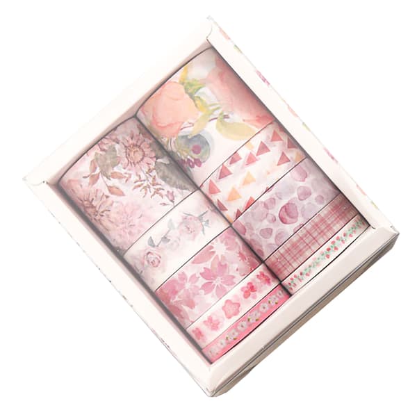10 ruller håndbok papirbåndruller DIY fasjonable blomstertrykte dekorative håndbokbånd