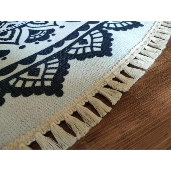 Rund bomullsmatte 60cm Mandala Rund Stue Soverom Håndvevd Rund Matte Vaskbar Bohemsk Gulvteppe Trykt Teppe med Dusker