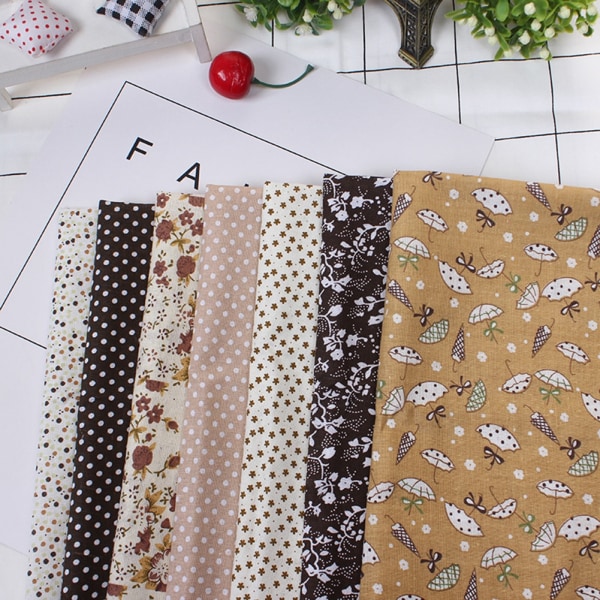 7st 50*50 cm Bomullstyg DIY Assorted Squares Pre Cut Sängkläder Kit Quarters Bundle (Brun)