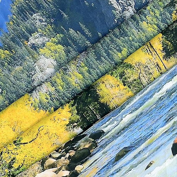 Naturfjellskogteppe, Naturskjønn Grønn Furu Tre Fosslandskap Veggteppe for Hjemmekontor Sovesal Innendørs og Utendørs Dekor