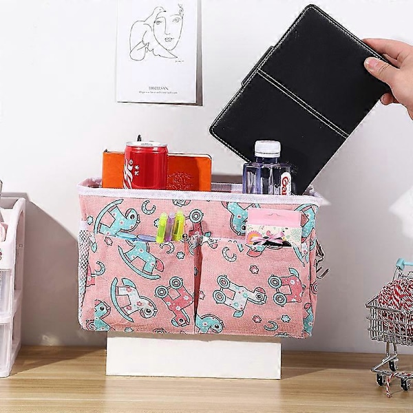 Sängficka/Sängförvaringsväska Hängande Organizer för Våningssängar och Sjukhussängar, Sovsalar Sängräcken, Kan Placeras Glasögon, Böcker, (Rosa)