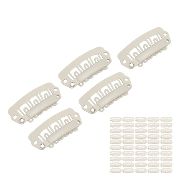 50 st Peruk Snap Clip 6 tänder U-form Snap Clips med gummi för hårförlängning Beige
