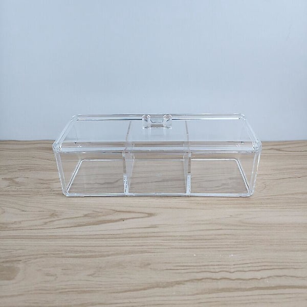Holder til vatrondeller/vatpinde med 3 rum, klar akryl til badeværelse, toiletbord, makeup, hårelastikker, smykker 22,8X9,5X8,3cm (Transparent)