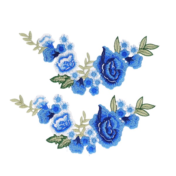 2 st blomsterlapp blå ros mönster dekorativ polyester siden DIY gör sömnad broderilapp för T-shirts väskor