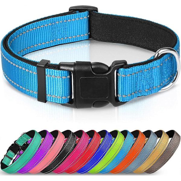Hundhalsband, Reflekterande Vadderat Neoprenhalsband, Justerbara Nylonhalsband för Extra Små och Valphundar, M, Blå