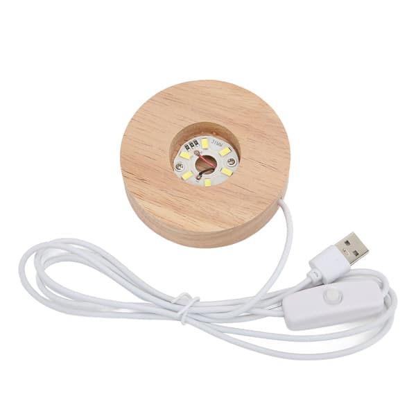 LED-lysfod USB-interface Egetræsmateriale Rund 2 cm/0,8 tommer tykkelse Glødende dekorativ displaylampe til hjemmet 5V Hvid lysfod