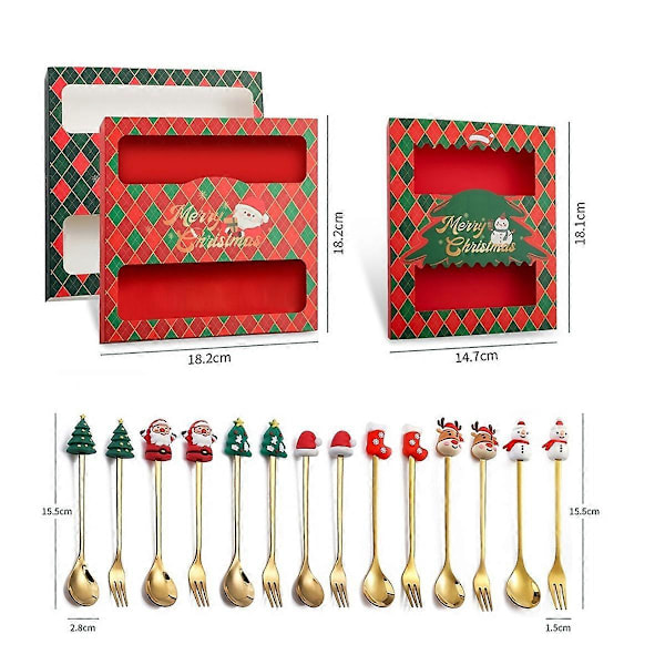 6 st Jul Gaffel och Sked Set, Rostfritt Stål Bestick