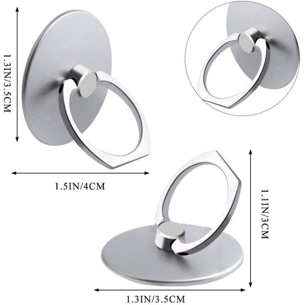 Silver Finger Ring Telefonholder Stativ Metall 360 graders rotasjon for iPhone Samsung Galaxy Note Huawei Series