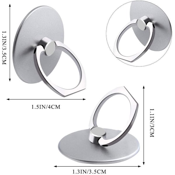 Sølv Finger Ring Telefon Holder Stand Metal 360 graders rotation til iPhone Samsung Galaxy Note Huawei Series