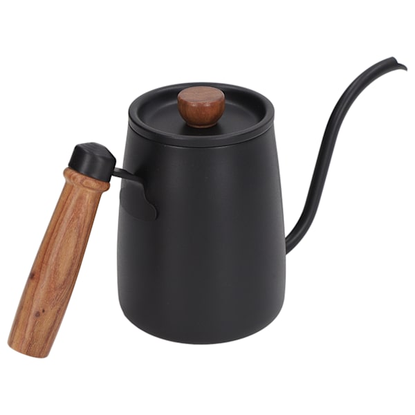 Kaffehäll i rostfritt stål med gåshals och fin pip för affärsbruk, svart