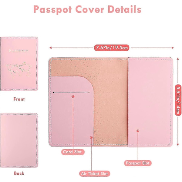 2x PU Lær Bagasjelapp og Passetui Sett - Svart og Rosa