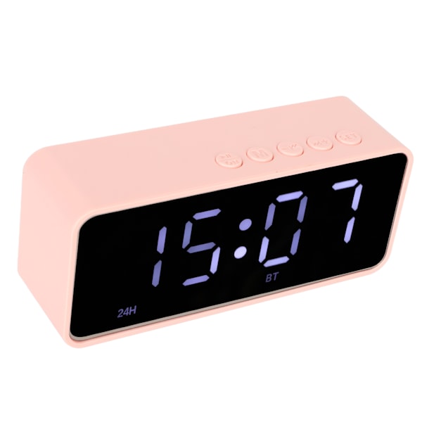 Alarmklocka Bluetooth-högtalare Distorsionsfri USB-laddning Spegeldisplay Bärbar Digitalklocka Trådlös Högtalare Rosa