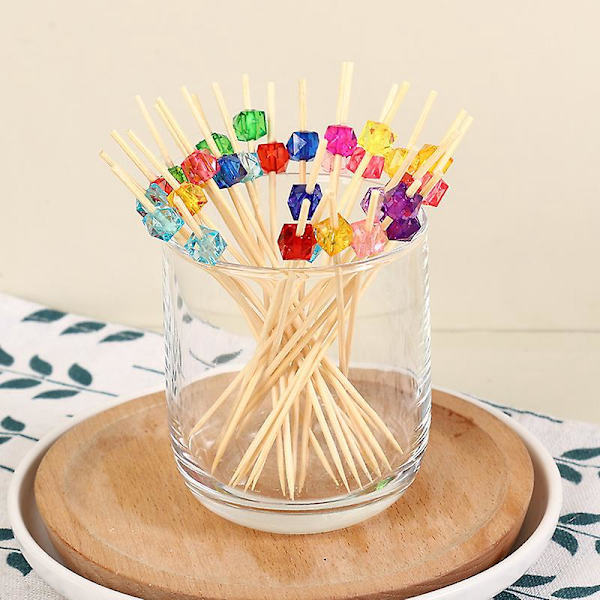 Bambus Cocktailpinner med Krystallkubeperler - Perfekt for Fester, Frukt og Forretter - Pakke med 100 (4,7 tommer)