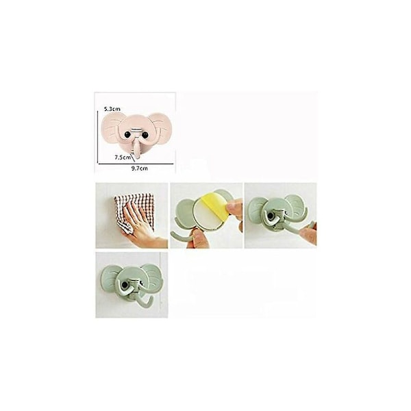 Kroge Selvklæbende Vægkroge Ingen Boring Dyrekroge Børnenøglekroge til Badeværelse, Børneværelse, Køkken, 6 Stykker (Pink*2 stk., Blå*2 stk., Grøn*2 stk.), 9.