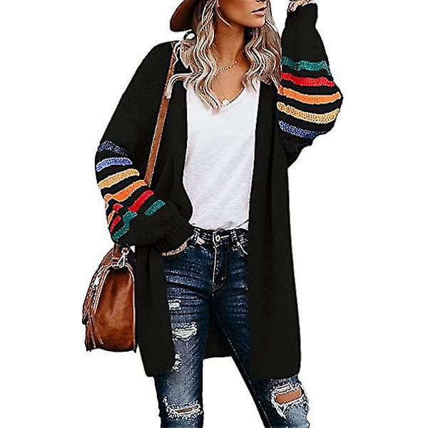 Casual Cable Patchwork Button Down Long Cardigan Sweater with Pocket - Women's M