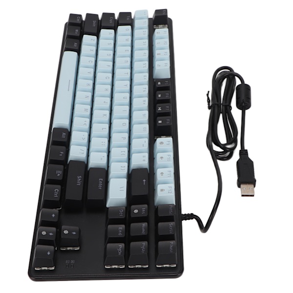 Mekanisk speltangentbord Blå brytare 87 tangenter RGB-bakgrundsbelysning USB-kabelansluten mekaniskt tangentbord för bärbar dator stationär dator Blå Svart