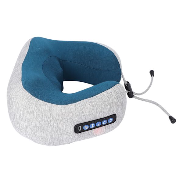 Elektrisk nakkemassager multifunktionel genopladelig U-formet memory foam æltende vibrations pude med varmeåndbar blå