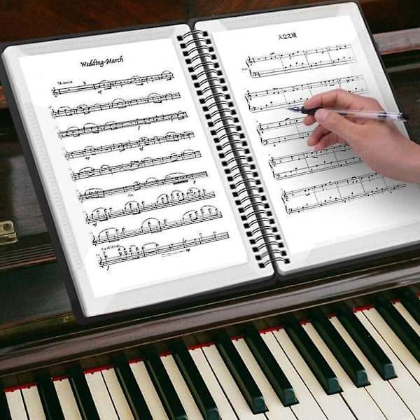 40 sivun A4-muovikansion nuottiteline vedenpitävällä sisätaskulla pianoa, kitaraa ja viulua varten