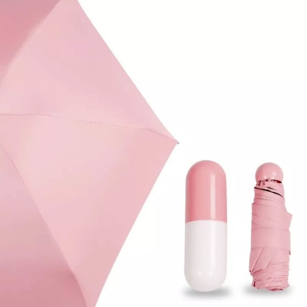 Lommelommeparaply Mini Kompakt Sammenfoldelig Paraply Pink til Solrige og Regnfulde Dage 6 Paraplyribber