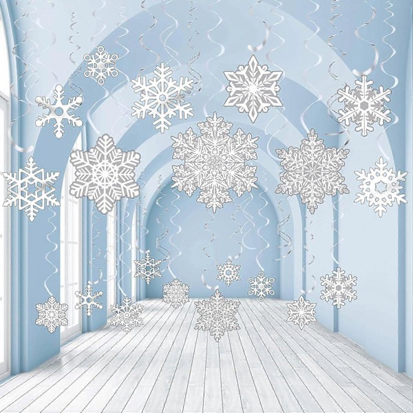 30 Stk. Snefnug Folie Hvirvel Dekorationer Vinter Jul Hvirvler Snefnug Loft