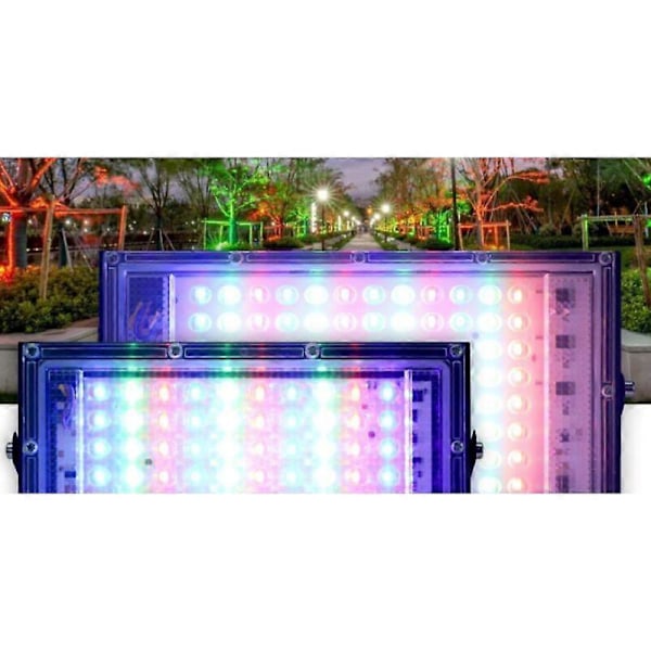 RGB LED Utomhusstrålkastare, Vattentät IP65 med Fjärrkontroll, Lämplig för Inom- och Utomhusbruk 200*13*95mm (50W-RGB Bare Light)