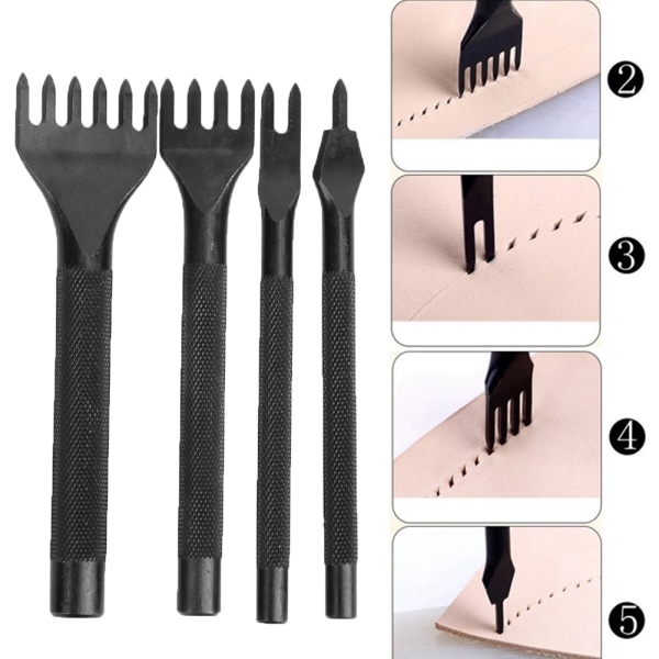 4 stk. Prong Mejsel Kit Læder Craft DIY Tool Sort galvanisering Læder Craft Mejsel 5 mm