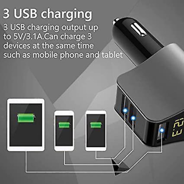 Ny Mini USB Multi-Laddare USB-Laddare - 3 USB - 5V /3.6A - Voltmeterfunktion LED-Display Batteri - Universell Kompatibilitet (3usb) Silver