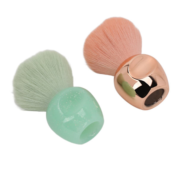 2 stk håndholdt makeup børste Blødt blødt hår Kosmetisk skønhedsbørste til løs pulverblusher Rose Gold Lysegrøn